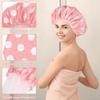 Gorro de ducha grande para mujer impermeable gorro de ducha doble capa gorro de ducha con anillo para el cabello cabello largo y grueso elástico reutilizable