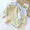 Pijama de Gasa de Algodón Puro para Mujer, Estilo Delgado de Verano, Gasa 100% Algodón, Cárdigan Fresco, Manga Corta, Pantalón Largo, Ropa de Casa, Se Puede Usar Afuera, Conjunto