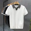 Camiseta fina de punto simple y elegante con cuello camisero para hombre, suéter casual de manga corta de seda helada de moda para hombre, camisa de verano de manga corta