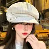 Boina Octogonal con Lazo a Rayas para Mujer Primavera Verano Delgada Artística Diaria Sensación de Alta Calidad Sombrero tipo Newsboy Pintor