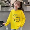Camiseta de Algodão Puro para Crianças Primavera e Outono, Top Estiloso e Macio Estampado para Meninas, Camiseta Básica de Manga Longa para Meninos, Roupa Infantil
