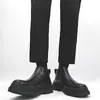 Botines Negros Chelsea Cortos Estilo Celebridad de Internet Mona para Hombre, Botas Martin Británicas de Cuero Genuino sin Cordones de Caña Media con Suela Gruesa