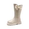 Botas Altas Cálidas de Forro Polar para Niñas, Dulce Lazo, Perla, Nuevo Estilo Coreano Otoño 2026, Casual, Suela Suave, Botas de Piel