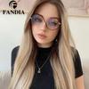 95929 Nuevas gafas de medio marco de metal de comercio exterior con protección contra la luz azul para mujer, cómodas gafas planas con espejo, se pueden equipar con espejo de primer plano.