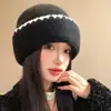 Gorro de Lana de Punto Fino de Bloques de Color Versátil Simple Original para Mujer Otoño Invierno Adelgazante para la Cara Gorro de Punto Cobertura Cálida para la Cabeza Gorro