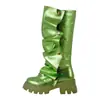 Botas de Mujer Tallas Grandes Transfronterizas, Tallas 36-46, Botas de Montar Naranja Metálico, Cómodo Forro de Lycra, Botas Largas de Comercio Exterior de 6 cm de Altura