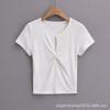 Estilo Chica Caliente Pecho Hueco Nudo Camiseta de Manga Corta Mujer Verano 2023 Nueva Ajustada Adelgazante Combinable Top Corto
