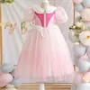 Vestido de Verano para Niñas Nuevo de Verano Vestido de Princesa de Malla para Niños Moda para Niñas Vestido de Gasa con Mangas Abullonadas