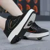 Sapatos Heelo para Crianças para Meninos e Meninas Sapatos de Patinação de Duas Rodas para Adultos com Rodas de Renda Sapatos para Estudantes Sapatos Casuais de Cano Baixo Universal No