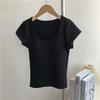 Camiseta de Manga Corta con Cuello Redondo Estilo Americano con Almohadilla en el Pecho para Mujer Verano Ajustada Adelgazante Spice Girls Elástica Color Sólido Top Corto Nuevo Estilo
