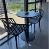 Juego de Mesa Redonda Pequeña y Sillas de Acero al Carbono Sencillo para Ocio en Balcón, Mesa de Reuniones, Área de Descanso, Cafetería de Té con Leche al Aire Libre, Mesa de Comedor al Aire Libre