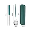 Palillos y Cuchara Set Tenedor de Acero Inoxidable Set de Tres Piezas Caja de Almacenamiento Linda para Estudiantes de Viaje Vajilla Portátil para Una Persona