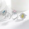 Anel de Gemas Coloridas Cheio de Diamantes Formato Ovo de Pombo Corte Flor de Gelo para Mulheres, Anel Super Brilhante Formato Ovo de Diamante de Alto Carbono, Dropshipping para Transmissão ao Vivo