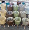 Soporte de Madera para Flores de Piso para Sala de Estar Balcón Pastoral Simple Cesta de Flores de Ratán de Paja Decoración de Piso Soporte para Macetas Alto y Bajo