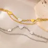 OPK Pulsera de Acero Inoxidable Moda INS Europea y Americana Diseño de Doble Capa Corazón de Concha Blanca Pulsera Sencilla Versátil de Acero de Titanio para Mujer