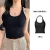 3583 Camisola de tirantes con escote en U, espalda descubierta acanalada para mujer con copas, corte ajustado, adelgazante, top para capas interiores