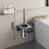 Portacepillos de inodoro de pared para baño, instalación sin taladro, base de drenaje integrada, estante de almacenamiento para limpieza de inodoro