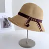 Chapéu de Pescador com Aba e Laço de Fita Estilo Relaxante de Verão para Mulheres, Chapéu de Palha para Férias, Chapéu de Praia, Chapéu de Sol, Chapéu Bucket