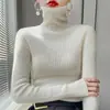 Outono Inverno Suéter Feminino Slim com Gola Alta Grossa para Usar por Baixo Cor Sólida Versátil Camada Base Quente Tricô