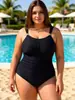 Traje de baño Amazon Transfronterizo Tallas Grandes para Mujer con Cintura Ceñida y Diseño Plisado, Atrevido Traje de Baño Bikini de Una Pieza de Color Sólido para Mujer
