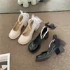 Sapatos Mary Jane para Mulheres 2025 Primavera Novo Retro Fita de Pérola Salto Alto Francês Estilo Fada Salto Grosso Sapatos de Couro