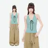 Top Halter sin Mangas con Cuello en V y Estampado de Estrellas Verdes para Mujer, Verano 2026