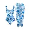 Traje de baño de una pieza nuevo de comercio exterior europeo y americano 2025 Traje de baño de dos piezas fruncido con soporte de acero con impresión digital de Amazon