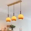 Lámpara colgante de mesita de noche para dormitorio, barra de bar de madera maciza y vidrio estilo retro americano, estilo wabi-sabi, lujo ligero, lámpara colgante pequeña de alta gama para comedor