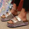 Verano 2026 Nuevo Comercio Exterior Talla Grande Sandalias Casuales Cómodas para Mujer con Pedrería Moda Europea y Americana Slip-On Talla Única