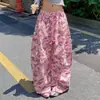 Pantalones Casuales de Estilo Coreano Kawaii Rosas Camuflados para Primavera y Otoño con Cintura de Cordón Dulces Frescos Streetwear K-Pop Largos