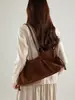 Bolso tote de ante plisado con cordón estilo retro, bolso de mano casual de alta gama para el trabajo, bolso de hombro para mujer de gran capacidad