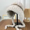 Chapéu Lei Feng Peludo Quente de Outono e Inverno Chapéu Baotou à Prova de Frio do Nordeste Chapéu de Tricô Circunferência de Cabeça Grande Chapéu com Proteção de Orelha de Pelúcia para Mulheres