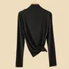 Camiseta Básica de Modal con Cuello Semi-alto para Mujer, Ropa Exterior Delgada para Llevar por Debajo, Nuevo Top Ajustado de Color Sólido con Manga Larga Otoño 2024