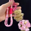Ouro Puro 999 Urso Morango Corrente para Celular Urso de Desenho Animado Problema de Morango Pingente Chaveiro Presente para Namorada