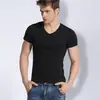 Camiseta de Manga Corta Transfronteriza para Hombre, Cuello en V, Camiseta Blanca de Color Sólido, Corte Ajustado, Ropa Interior de Verano, Capa Base Blanca