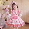 Vestido Lolita de manga comprida para meninas para o outono, vestido de princesa, vestido infantil de desenho animado, vestido estiloso de aniversário para menina