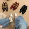 Nueva colección de otoño 2026: Zapatos Mary Jane de tira en T retro para mujer, zapatos planos de piel de vaca, punta cuadrada, zapatos planos de cuero