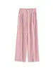 Traje de Seda Helada AliExpress Pantalones Casuales para Mujer Verano 2025 Nuevo Cintura Alta Rectos Ajustados Pierna Ancha Pantalones Largos