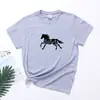 2023 comercio exterior talla europea y americana caballo casual camiseta de cuello redondo con estampado de hierba manga corta para mujer