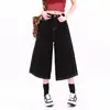 Jeans negros cropped estilo americano para mujer, estilo callejero de chica calurosa de verano, patchwork de bolsillos, diseño de nicho, shorts de pierna ancha