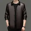 Otoño Invierno Nueva Chaqueta de Cuero para Hombre Casual de Negocios Solapa Ropa para Hombres de Mediana Edad y Mayores Chaqueta de Cuero Gruesa con Forro de Terciopelo Ropa de Abrigo