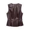 Conjunto Retro de Piel Sintética para Mujer Chaleco sin Mangas Ceñido a la Cintura con Cadena + Falda de Cintura Alta con Abertura Conjunto de Dos Piezas para Mujer Venta al por Mayor