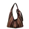 Bolsa de Doble Correa Bordada Retro Estilo Étnico Bolsa de Lona Rayada de Gran Capacidad Bolso de Hombro y Cruzado Multiusos Bolsa Ruiying