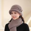 Sombrero tejido de lazo de piel de conejo de otoño e invierno para personas de mediana edad y mayores, moda de alta gama elegante, sombrero de mamá, nuevo sombrero de cubo cálido forrado de vellón