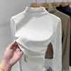 Camiseta de manga larga de terciopelo con cuello semi-alto de hilo cálido de temperamento otoño e invierno, camiseta interior acolchada para mujer