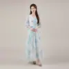 Moda Otoñal Vestido Floral Versátil para Mujer 2026 Nuevo Estilo Cuello en V Manga Tres Cuartos Elegante Vestido Largo para Mujer
