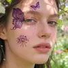 Nuevas Pegatinas de Tatuaje de Mariposa Morada y Loto Impermeables de Larga Duración Estilo Ins Decoración Facial Pegatinas Desechables Venta al por Mayor en Stock