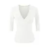 Estilo Puro Deseo Sexy Cuello en V Profundo Escotado Mangas Largas Capa Base Otoño Diseño Sutil Versátil Ajuste Delgado Color Sólido Camiseta Top Mujer