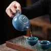 Cambio de Horno Esmalte Tianmu Tetera Cerámica Juego de Té Kung Fu Tetera Gentian Tetera Jianzha Burbuja Tetera Xishi Regalo Logotipo