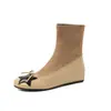 Botines elásticos de calcetín para Primavera y Otoño con lazo, botines cortos de altura interior aumentada, botines Chelsea para mujer, botines planos ajustados